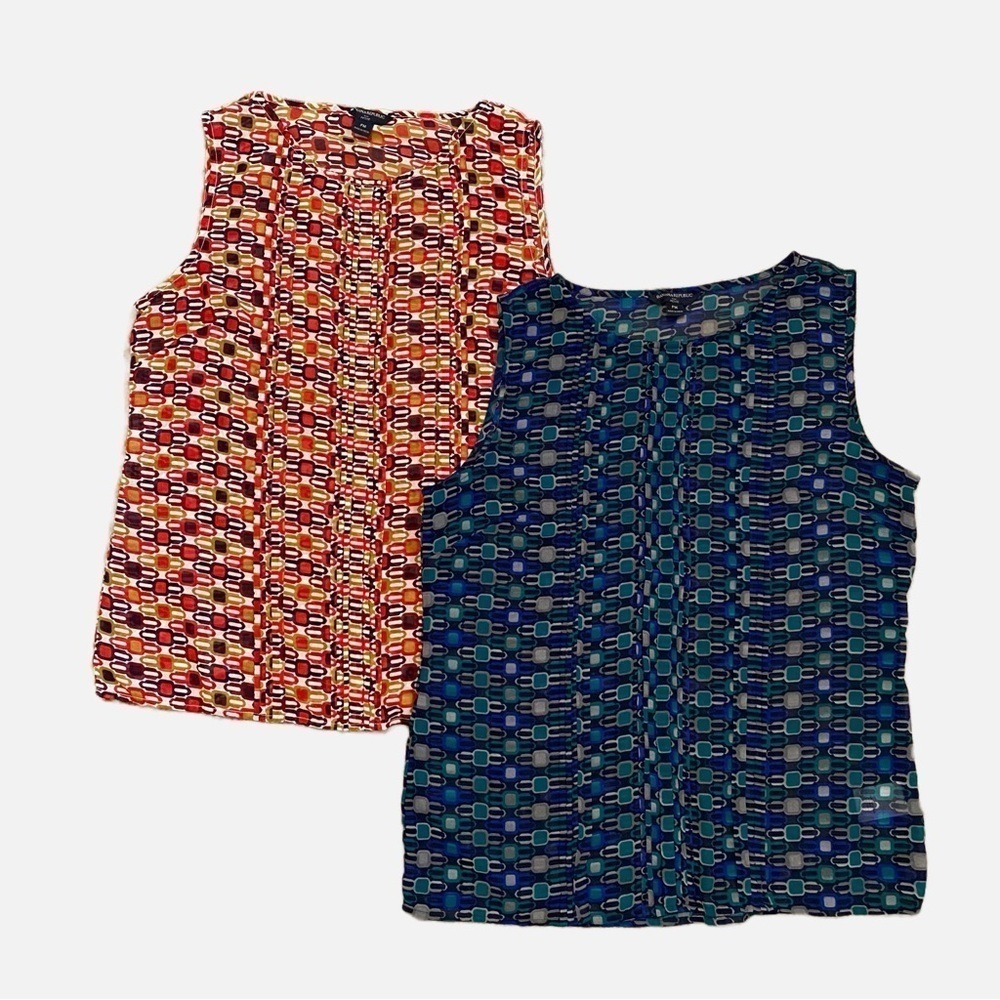 Banana Republic Geometric Print Sleeveless Tops (2) Semi Sheer Medium Petite
